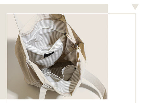 Beige Chic Lightweight Canvas Blend Tote Bag - Stylish Large Capacity Shoulder Bag for Women, Perfect for Commute & Daily Use