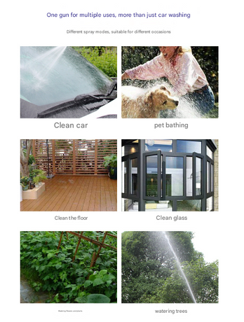 Black and Grey Heavy Duty Long Wand Garden Hose Nozzle - High Pressure Water Spray Gun with Adjustable Patterns for Car Wash, Plants & Cleaning