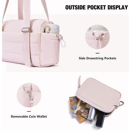 Beige Chic Women's Mini Gym Duffel Bag - Lightweight Nylon Shoulder Tote with Wet Pocket, Multiple Compartments & Removable Pouch