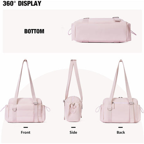 Beige Chic Women's Mini Gym Duffel Bag - Lightweight Nylon Shoulder Tote with Wet Pocket, Multiple Compartments & Removable Pouch