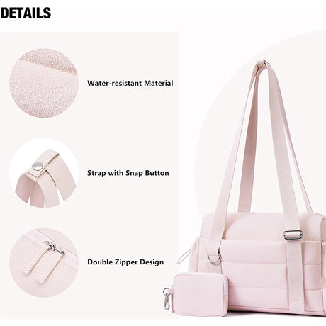 Beige Chic Women's Mini Gym Duffel Bag - Lightweight Nylon Shoulder Tote with Wet Pocket, Multiple Compartments & Removable Pouch