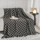Black Cozy Geometric Knitted Throw Blanket with Tassels - Soft Acrylic Decorative Sofa & Bed Cover, 130x180cm