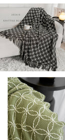 Black Cozy Geometric Knitted Throw Blanket with Tassels - Soft Acrylic Decorative Sofa & Bed Cover, 130x180cm