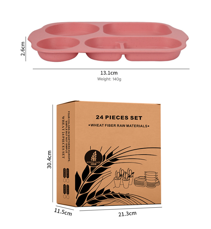 Beige Durable Eco-Friendly Wheat Straw Dinnerware Set - 24 Pieces with Plates, Bowls, Cups & Cutlery