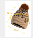 Beige Women's Leopard Print Winter Warm Knit Set - 3 Piece Fleece Lined Hat, Scarf & Gloves
