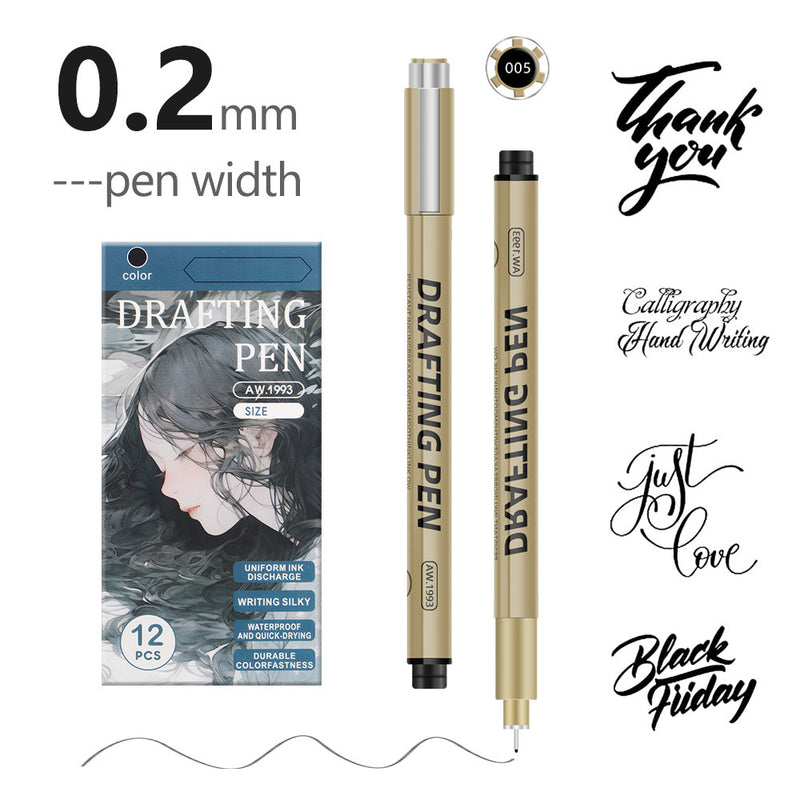 0.2mm 24-Piece Precision Drawing Pen Set - Waterproof Anime Sketching Pens for Students, Assorted Tips