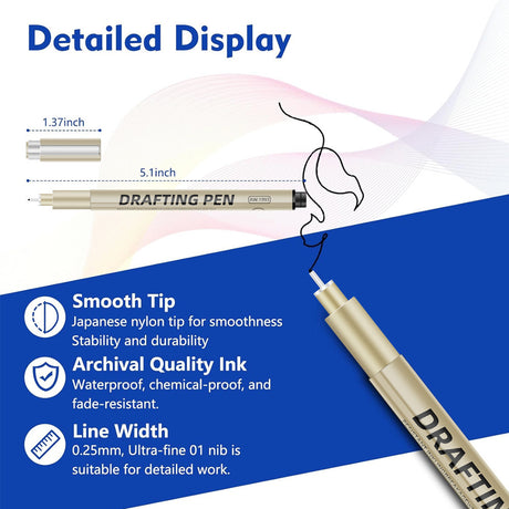 0.2mm 24-Piece Precision Drawing Pen Set - Waterproof Anime Sketching Pens for Students, Assorted Tips