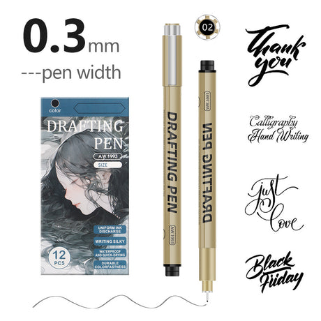 0.3mm 24-Piece Precision Drawing Pen Set - Waterproof Anime Sketching Pens for Students, Assorted Tips