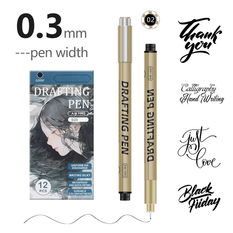 0.3mm 24-Piece Precision Drawing Pen Set - Waterproof Anime Sketching Pens for Students, Assorted Tips