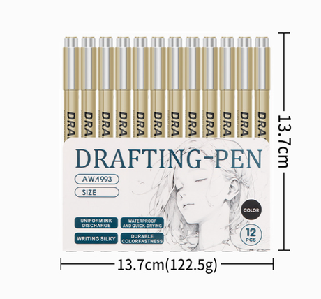0.5mm 12-Piece Precision Drawing Pen Set - Waterproof Anime Sketching Pens for Students, Assorted Tips