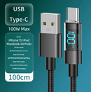 1 Meter USB To Type-C 4-Piece Set 1m 100W Super Fast Charge Transparent Aluminum Shell Digital Display Data Cable - USB Type-C Fast Charge Cable