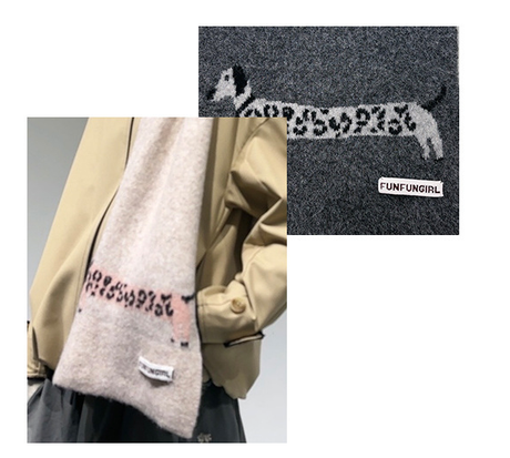 Black Cute Korean-Style Wool Scarf with Dog Design - Unisex Knitted Winter Neck Wrap