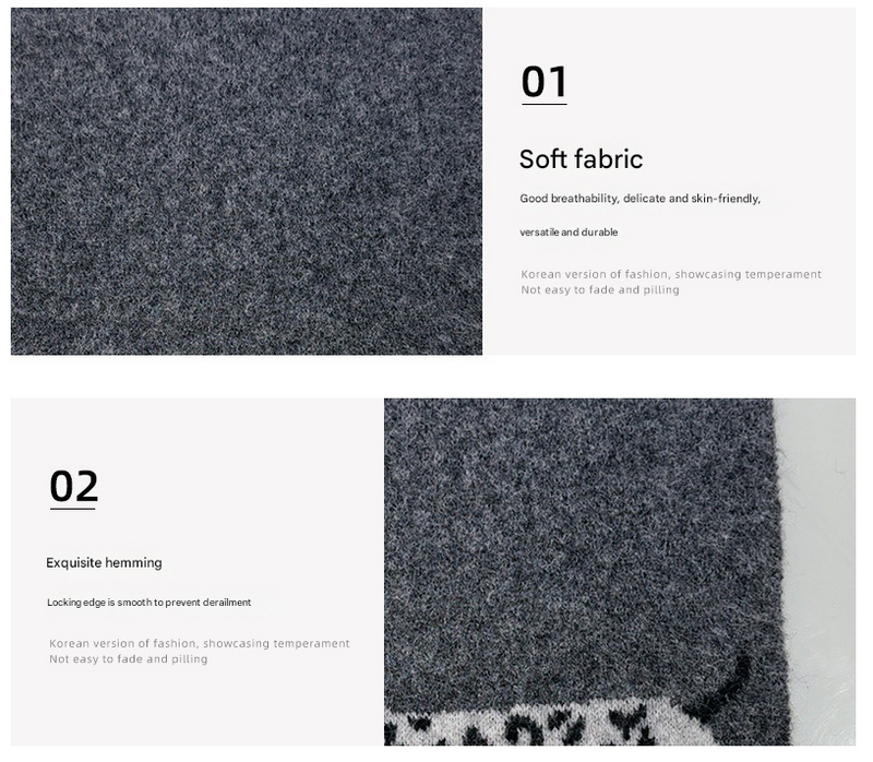 Black Cute Korean-Style Wool Scarf with Dog Design - Unisex Knitted Winter Neck Wrap