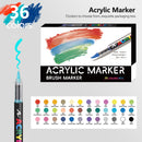 36 Colour Set Vibrant Cyan Acrylic Marker with Soft Brush Tip - 13.8 cm Professional Art Pen