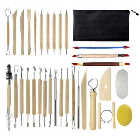 32-Piece Pottery Tool Set with Cloth Bag - DIY Clay Sculpting Kit for Kids