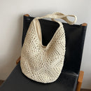 Beige Flower-Patterned Cotton Crochet Tote Bag - Beach and Commute Essential
