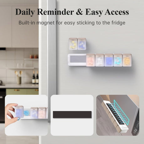 Black + Multicolor Cover Weekly Pill Organizer 1-Time-a-Day - Large Capacity Magnetic Closure Pill Box (246 x 49 x 23 mm)