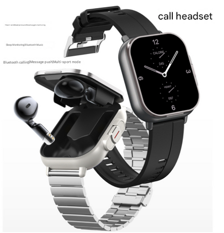 Black 2-in-1 Bluetooth Smartwatch with Integrated Earbuds for Sports