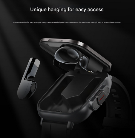 Black 2-in-1 Bluetooth Smartwatch with Integrated Earbuds for Sports