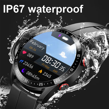 Black Silicone Business Smartwatch with ECG and PPG Monitoring and Stainless Steel Strap