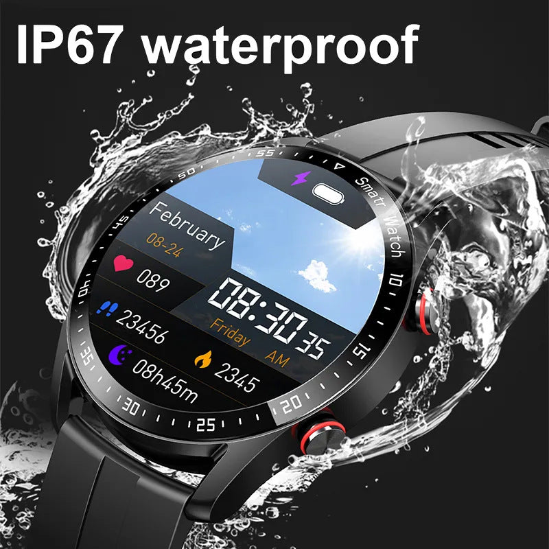 Black Silicone Business Smartwatch with ECG and PPG Monitoring and Stainless Steel Strap