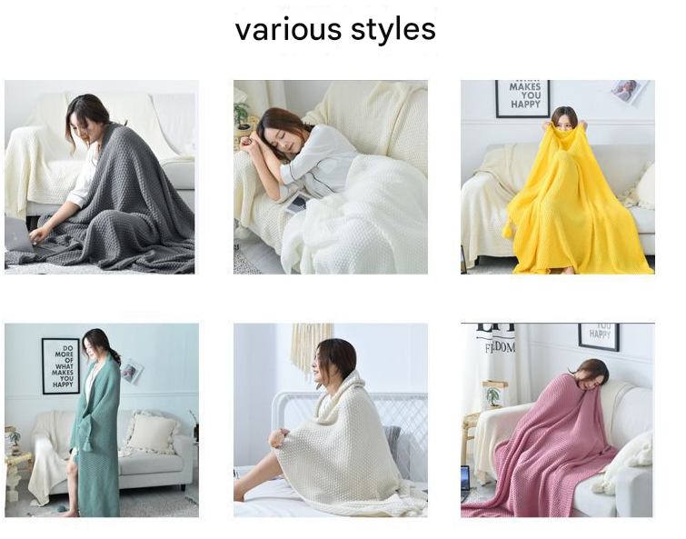 110cm x 150cm Pink Knitted Sofa Blanket for Autumn and Winter Naps