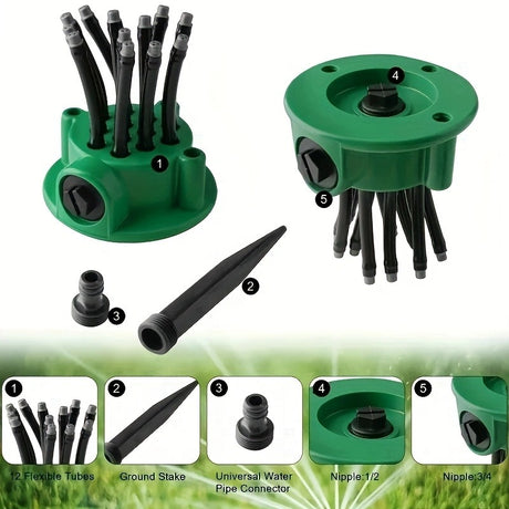 3-Piece 360-Degree Multi-Head Garden Sprinkler Set - Efficient Watering Solution