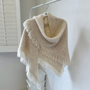 Beige Versatile Fringed Faux Wool Triangle Shawl - Warm Knitted Scarf