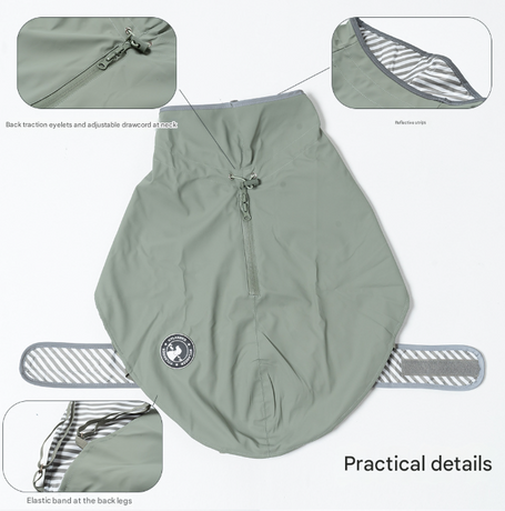 45# Grey Waterproof Reflective Dog Raincoat for Small to Large Dogs