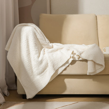 Beige Solid Color Plush Knitted Blanket for Sofa and Office, 152 x 203 cm, 1150g
