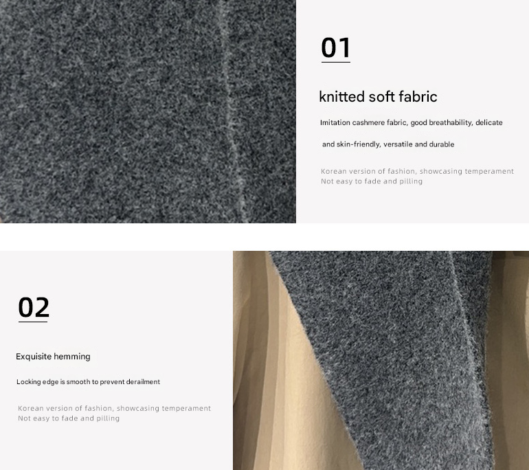 2-Piece Light Grey Elegant Wool Blend Triangle Scarf - Luxurious Knit Shawl for Women (39 x 110cm)