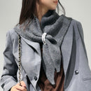 2-Piece Dark Grey Coffee Elegant Wool Blend Triangle Scarf - Luxurious Knit Shawl for Women (39 x 110cm)