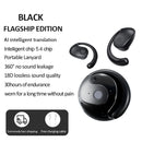 Black T2 AI Smart Translation Earbuds - Open-Ear OWS Bluetooth 5.4 Headphones with Simultaneous Interpretation & IPX4 Waterproof