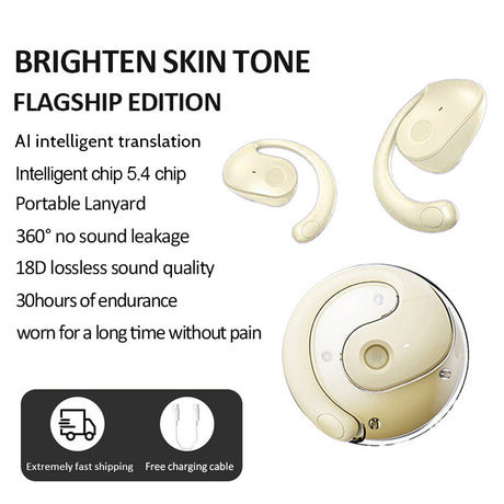 Yellow T2 AI Smart Translation Earbuds - Open-Ear OWS Bluetooth 5.4 Headphones with Simultaneous Interpretation & IPX4 Waterproof