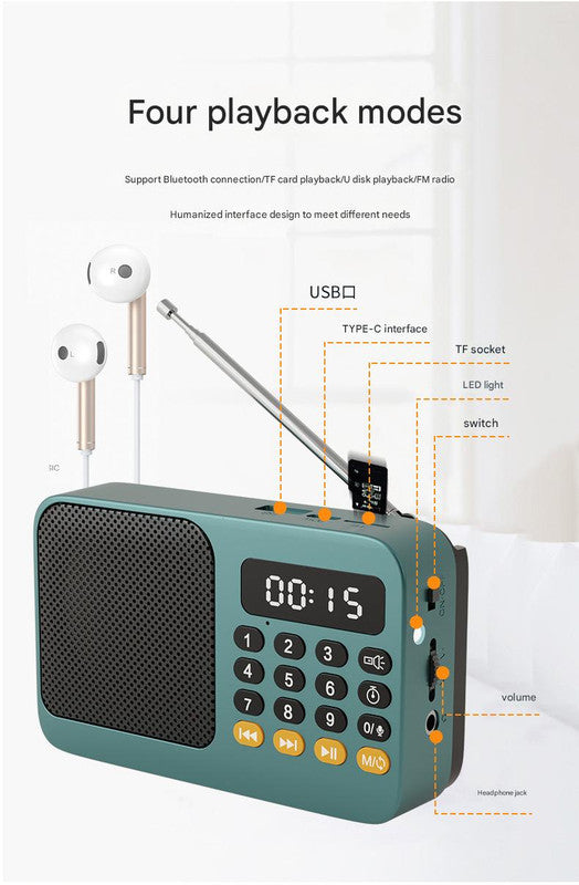 Portable Digital Music Player & FM Radio,4 Playback Modes, LED Flashlight(Red)