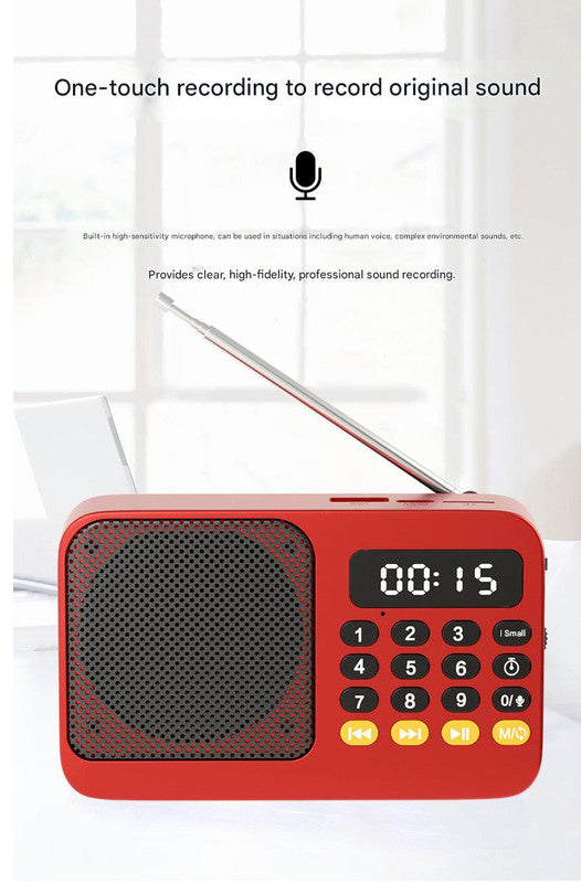 Portable Digital Music Player & FM Radio,4 Playback Modes, LED Flashlight(Red)