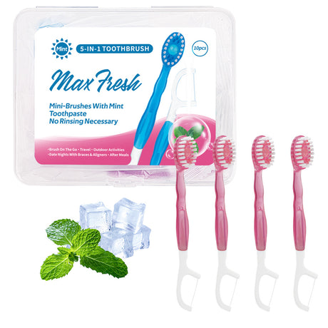 4-in-1 Disposable Travel Toothbrush with Flavor Burst Bead(Peach flavor)