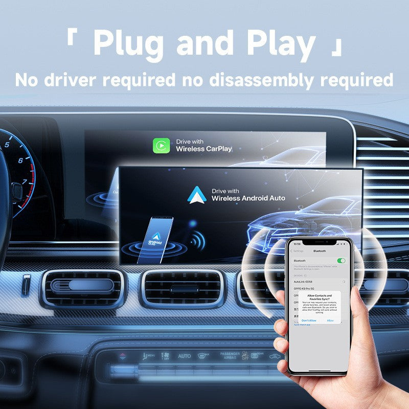2-in-1 Wireless CarPlay & Android Auto Adapter - Plug & Play Dongle for Cars(Applicable to Android-Black)