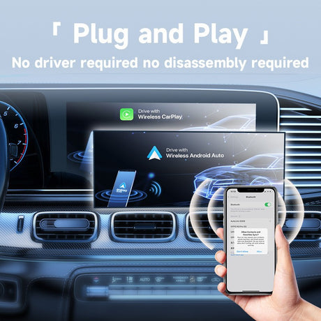 2-in-1 Wireless CarPlay & Android Auto Adapter - Plug & Play Dongle for Cars(Applicable to Android-White)