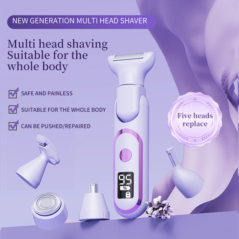5-in-1 Electric Lady Shaver & Grooming Kit - LCD Display, USB-C Rechargeable, Full Body Hair Removal(White)