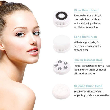 4-in-1 Electric Facial Cleansing Brush & Massager - IPX6 Waterproof, 3 Speeds, Bi-Directional Spin, USB Rechargeable(white)