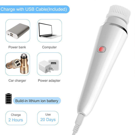 4-in-1 Electric Facial Cleansing Brush & Massager - IPX6 Waterproof, 3 Speeds, Bi-Directional Spin, USB Rechargeable(white)
