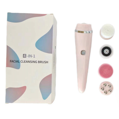 4-in-1 Electric Facial Cleansing Brush & Massager - IPX6 Waterproof, 3 Speeds, Bi-Directional Spin, USB Rechargeable(Pink)