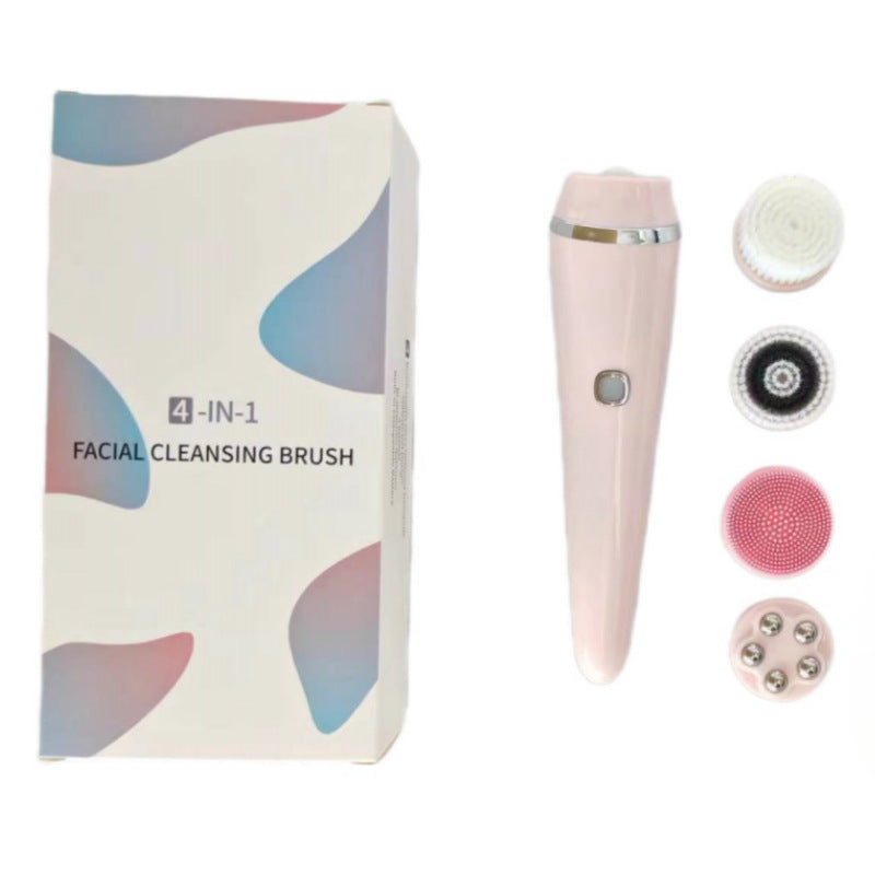 4-in-1 Electric Facial Cleansing Brush & Massager - IPX6 Waterproof, 3 Speeds, Bi-Directional Spin, USB Rechargeable(Pink)