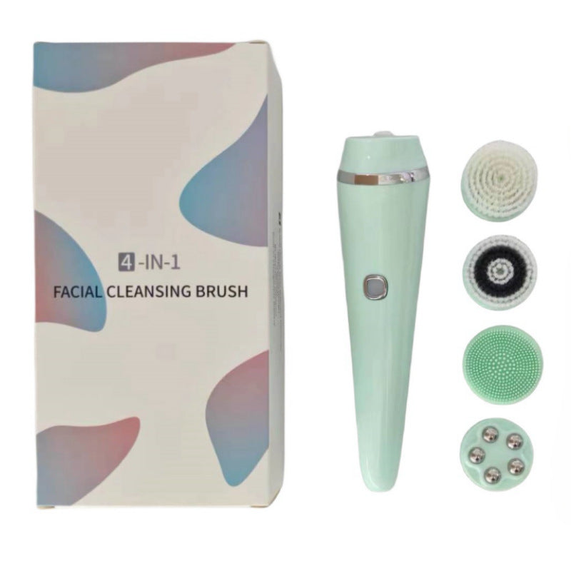 4-in-1 Electric Facial Cleansing Brush & Massager - IPX6 Waterproof, 3 Speeds, Bi-Directional Spin, USB Rechargeable(Light green)