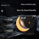 Retro Vinyl Bluetooth Speaker with Moon Ambient Light, Clock & 360 Surround Sound(black)