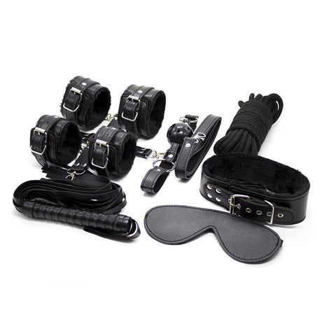 10-Piece Plush Lined Adjustable Restraint Kit with Rope & Accessories for Couples(Black)