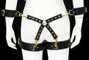 Adjustable PU Leather X-Harness Restraint Set with Cuffs - Playful Bondage Accessory(Black)