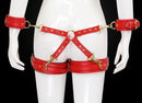 Adjustable PU Leather X-Harness Restraint Set with Cuffs - Playful Bondage Accessory(Red)
