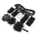 7-Piece Lace & Feather Playful Lingerie Accessory Set - Cuffs, G-String, Tickler &Nipple stickers(black)